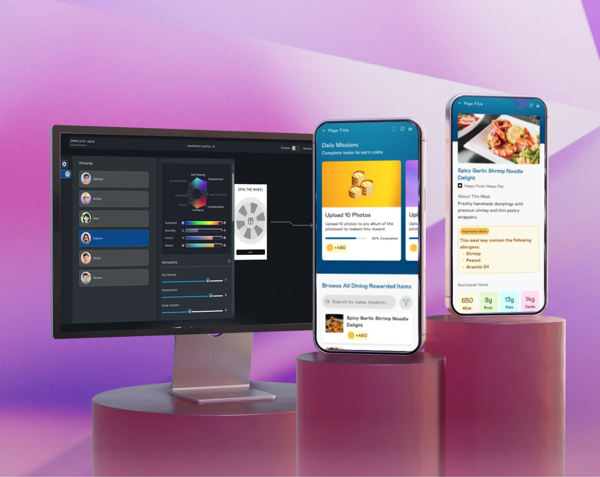 A software snapshot displayed on a monitor with 2 iphones mockup next to it.